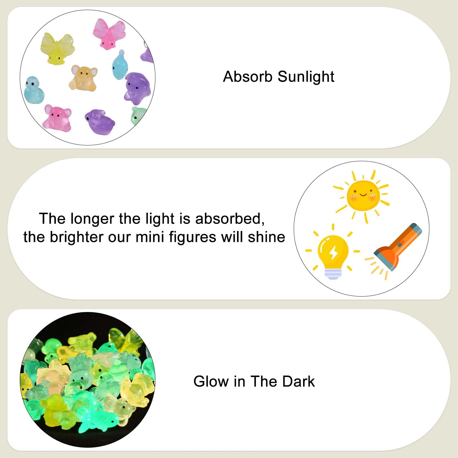 50 Pcs Luminous Mini Resin Animals Bulk - Assorted Tiny Luminous Figurines for Fairy Gardens, Aquarium, DIY Crafts & Party Decorations — view 2