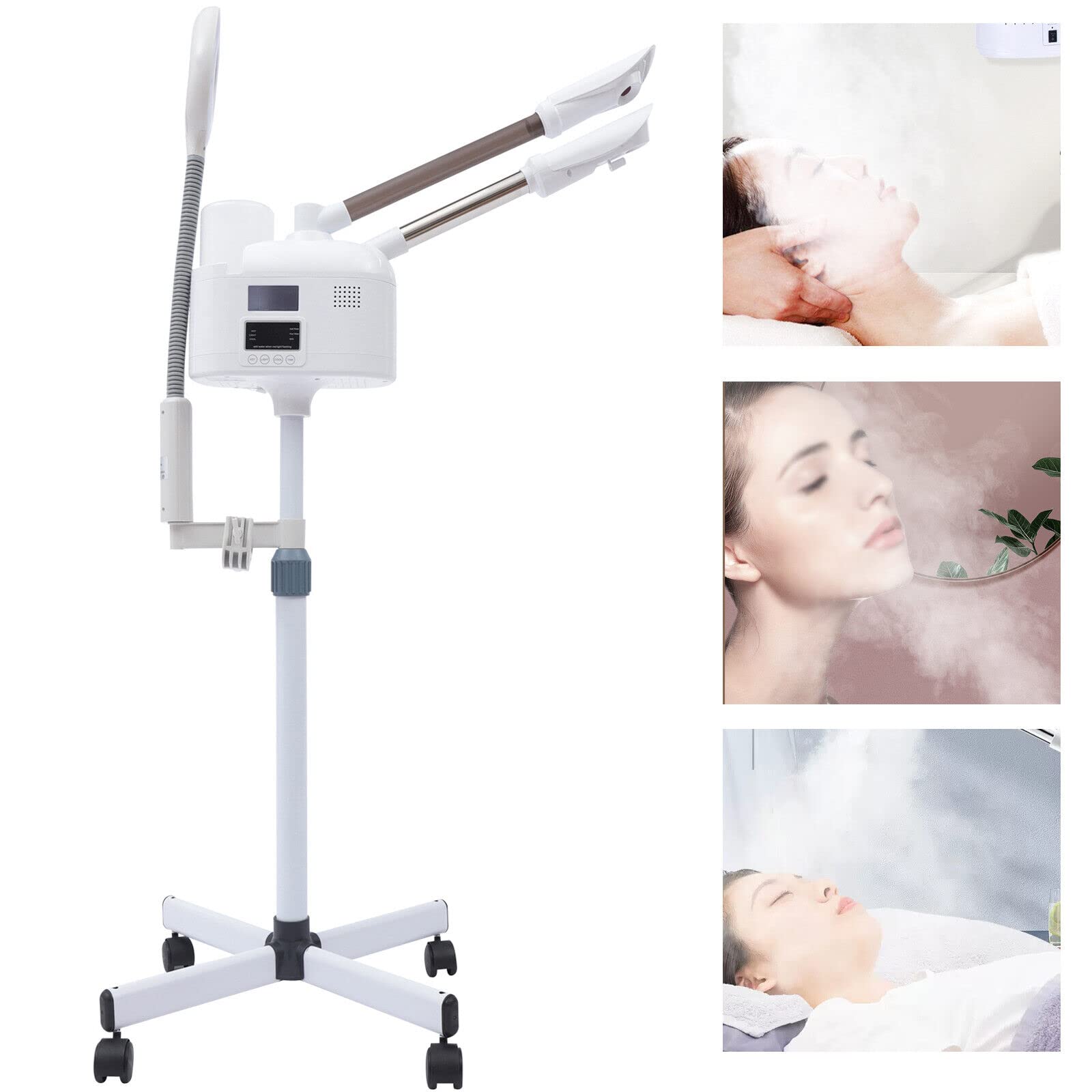 Vaporizzatore viso 3 in 1 Ozono vapore viso Lampada con LED lente d'ingrandimento, Sauna facciale pulizia viso, Dispositivo a vapore,Evaporatore Intelligente touch screen, salon spa professionale.