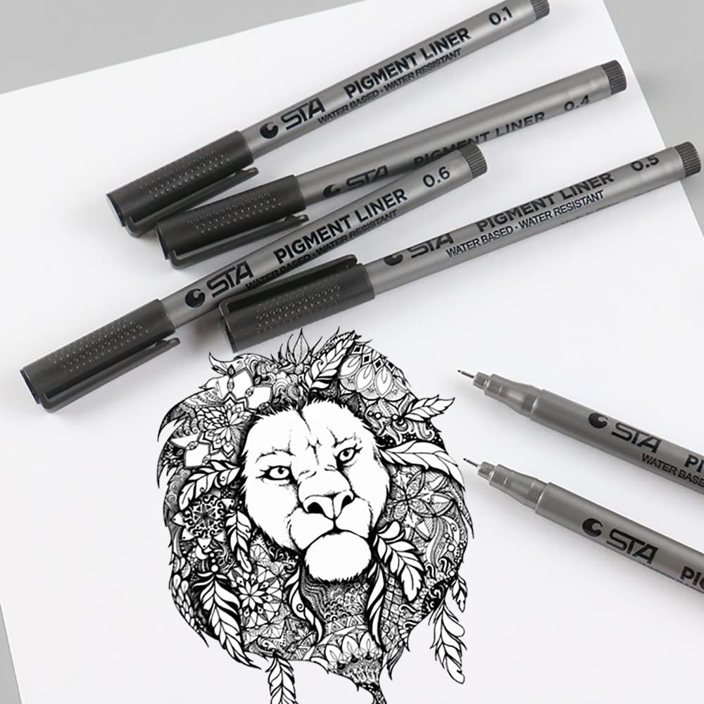 Set 9 Penne A Punta Fine Cdycam - Inchiostro Nero Impermeabile, Da 0,05 A 0,8 Mm + Pennello - Per Disegno Tecnico, Schizzi E Illustrazioni