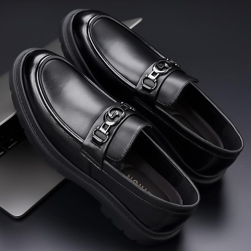 Men's Fashion Business Formal Derby Round-Toe Platform Shoes Casual Retro Oxford Slip-On Dress Shoes for Office4