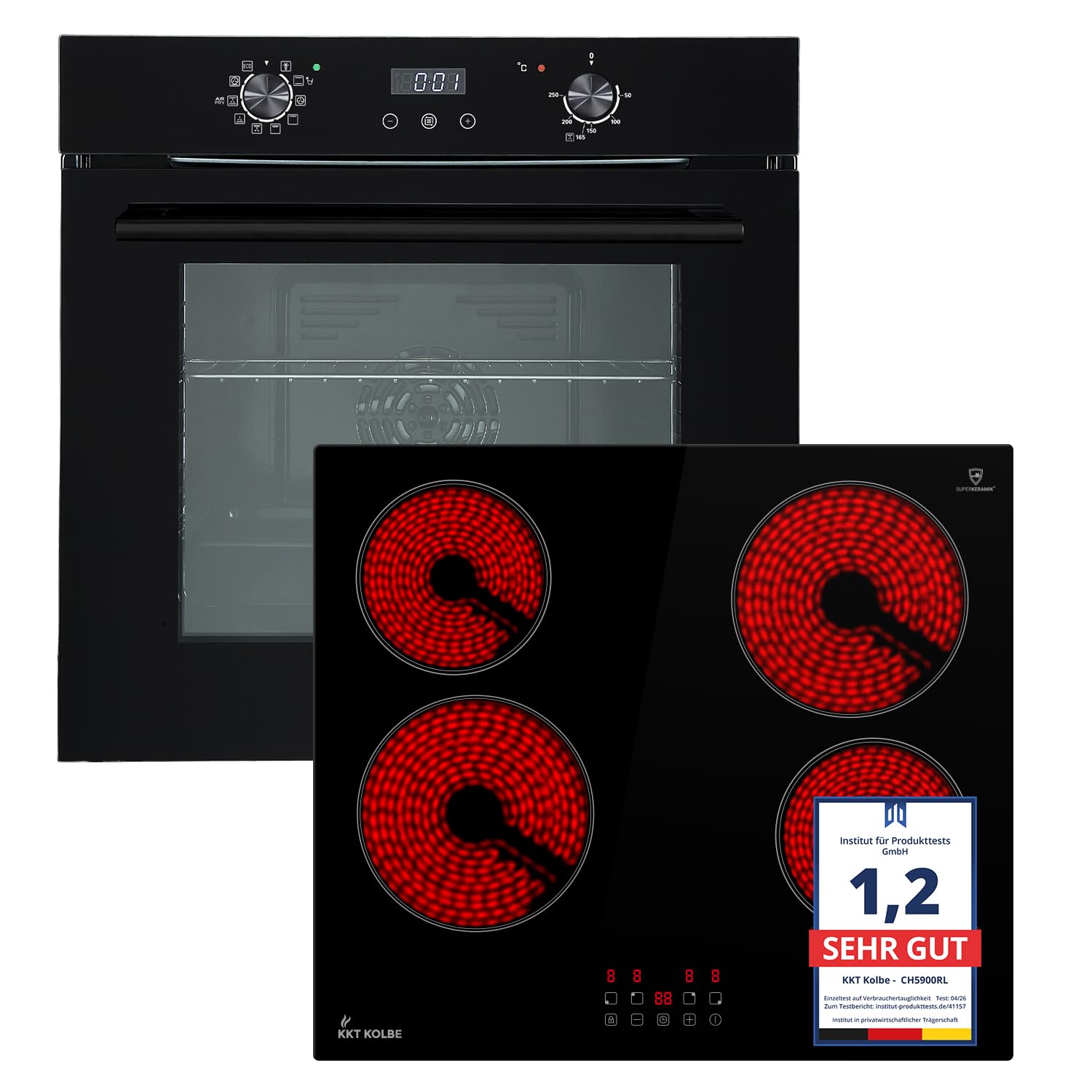 KKT KOLBE Autarkes Herdset 60cm Einbaubackofen BO7005FB 59cm Kochfeld CH5900RL Grill Heißluft AirFry Pizzafunktion