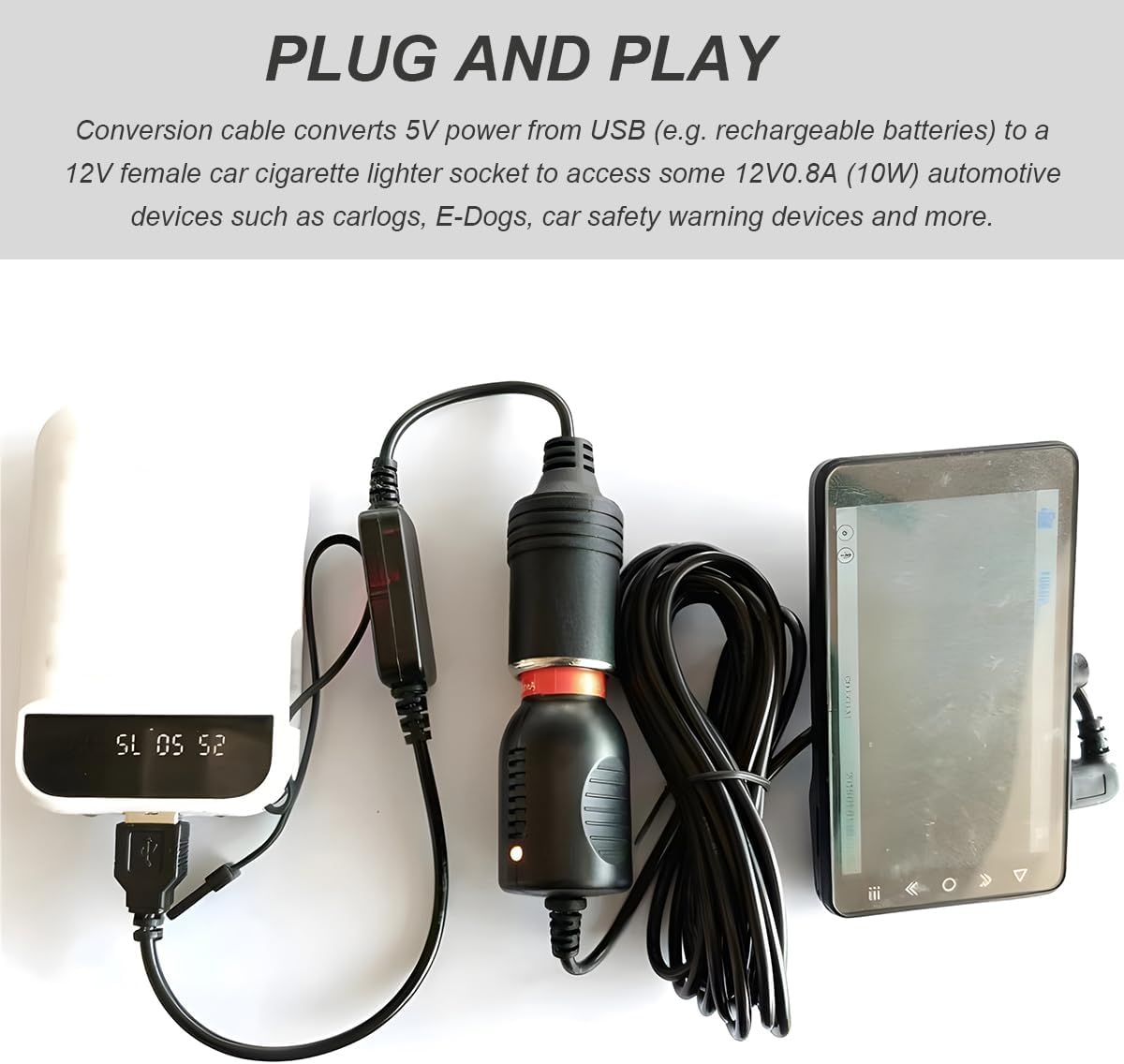 2 PCS USB to Cigarette Lighter Adapter, 1 Ft USB A Male to 12V Car Cigarette Lighter Socket Female Cable, Power Converter Cable for Dash Cam GPS Radar Detector LED Light Strips
