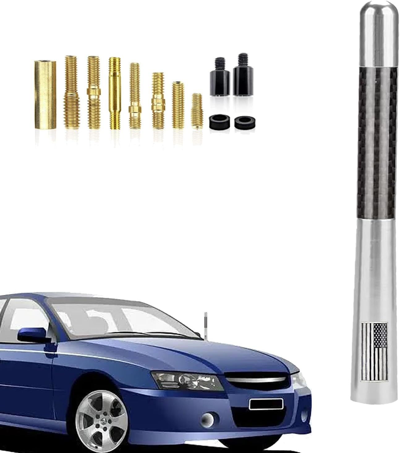 Slykew 1 PC Car American Flag Antenna, Aluminum Alloy