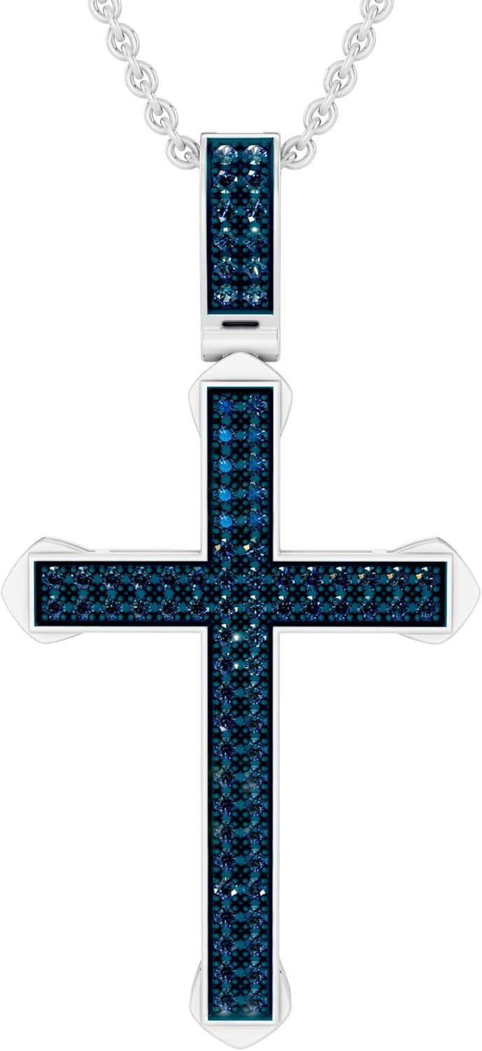 Dazzlingrock Collection 0.25 Ctw Round Natural Diamond Classic Cross Unisex Pendant Necklace in 14K White Real Solid Gold