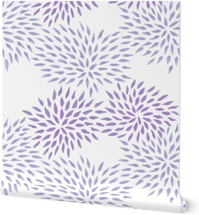 Removable Wallpaper 6ft x 2ft - Summer Mums Lilac Purple Lavender Large Scale Floral Custom Pre-Pasted Wallpaper by Spoonflower