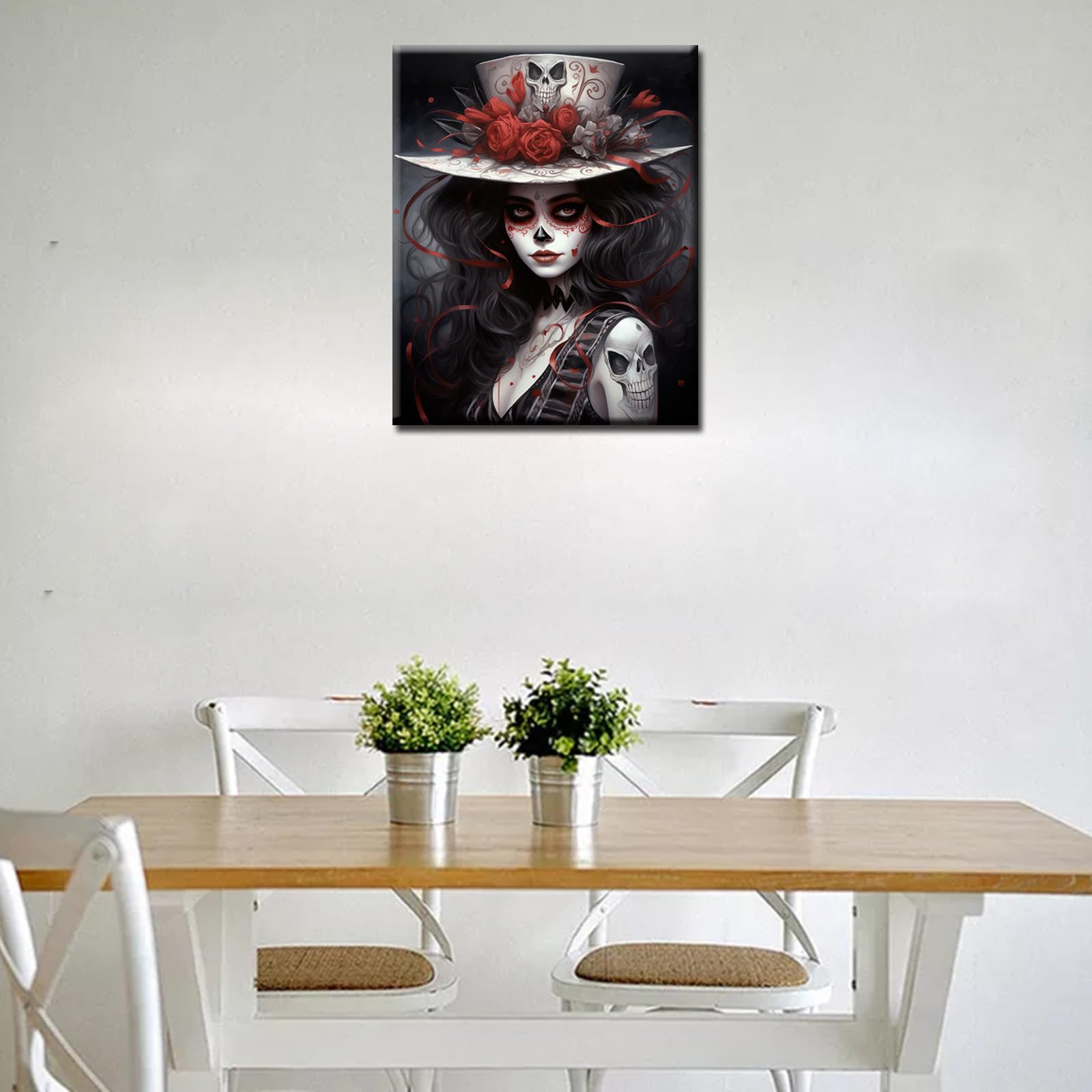 Aihonmin Day of The Dead Paint by Numbers Kits for Adults Clown DIY Canvas Oil Painting Acrylic Pigment Kits Skull and Flowers Paint by Number Home Wall Art Decor Gift Artwork 16x20In(Frameless)