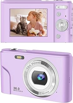FamBrow Digital Camera, FHD 1080P 36MP Vlogging Camera Portable Mini Camera Compact Camera for Kids, Photography Beginners,Teens-Violets