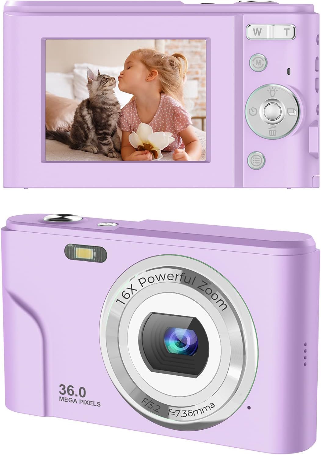 Digital Camera, FHD 1080P 36MP Vlogging Camera Portable Mini Camera Compact Camera for Kids, Photography Beginners,Teens-Violets