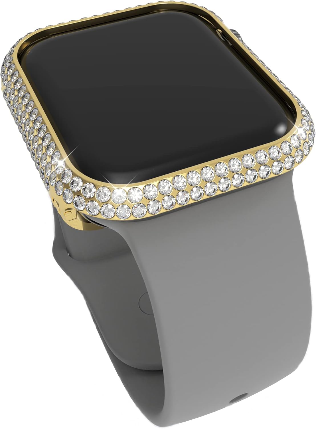 Compatible with Apple Watch Series 9 8 7 Bling Face Cover,Sparkling Rhinestone Diamond Case Bezel Metal Bumper for iWatch 41mm 45mm (Gold, 45mm)