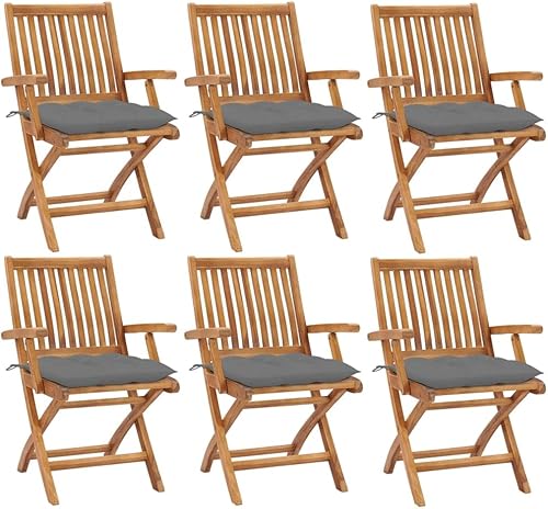 Folding Patio Chairs with Cushions 6 pcs Solid Teak Wood Dinning Room Lawn Sillas para Comedor Dining Table Chairs for Picnic Terrace Study Beach