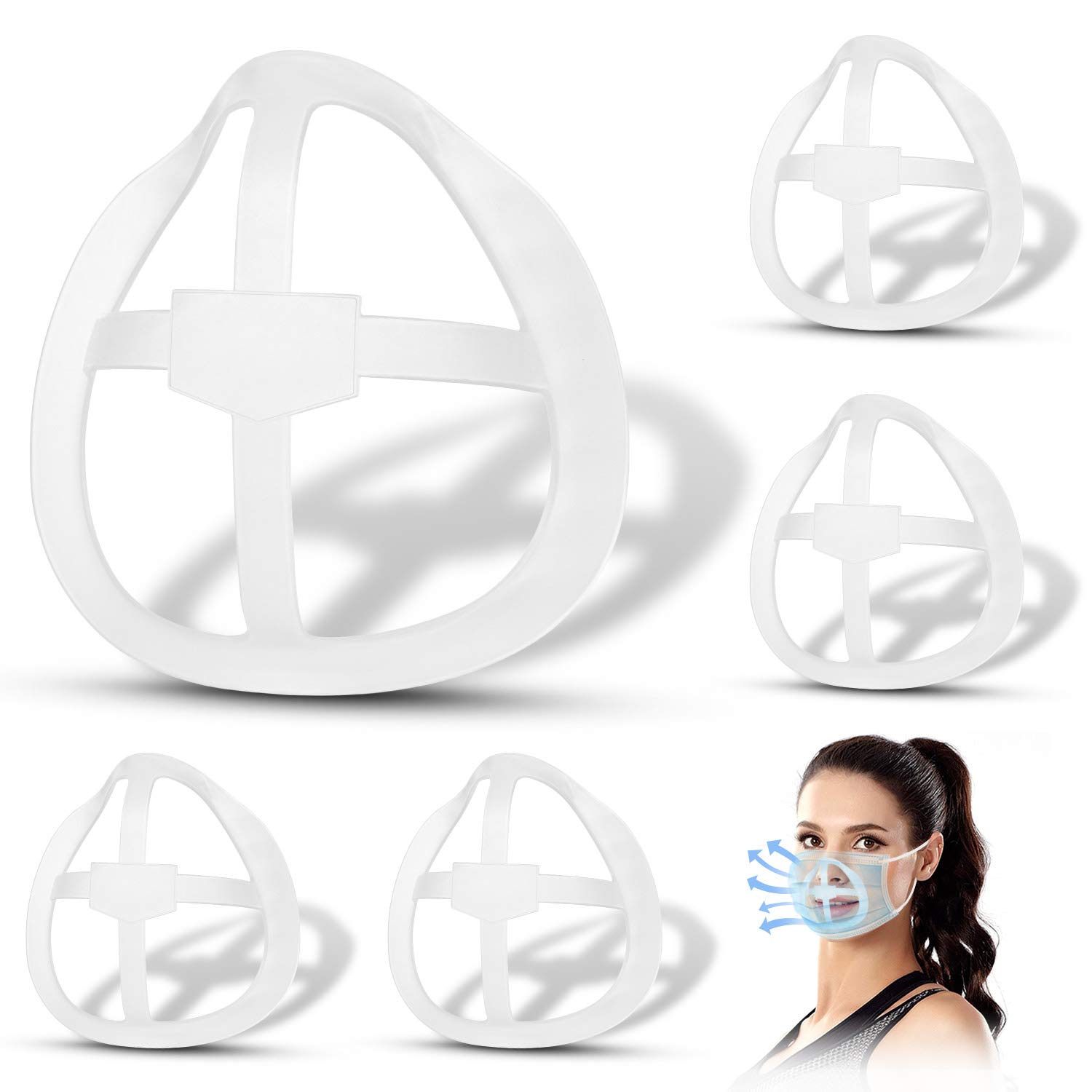 3D Face Mask Bracket Inner Support Frame Nose Pads Washable Reusable Lipstick Protection Stand (White, 5PCs)