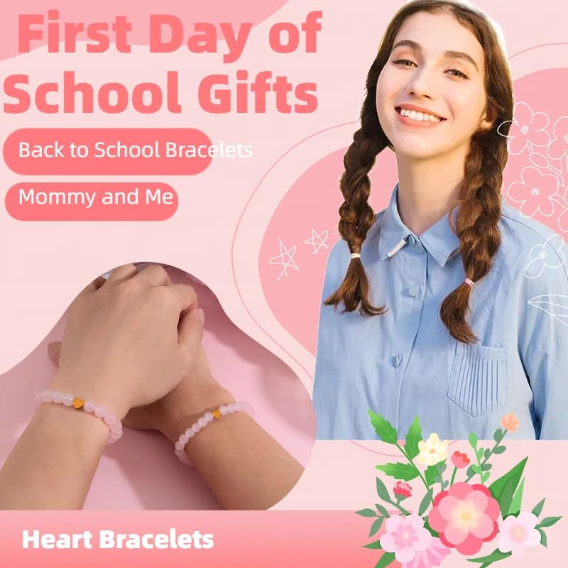 Back to School Bracelets Heart Matching Mommy and Me Elastic Wish Strings Bead Bracelets First Day of School Supplies Gifts4
