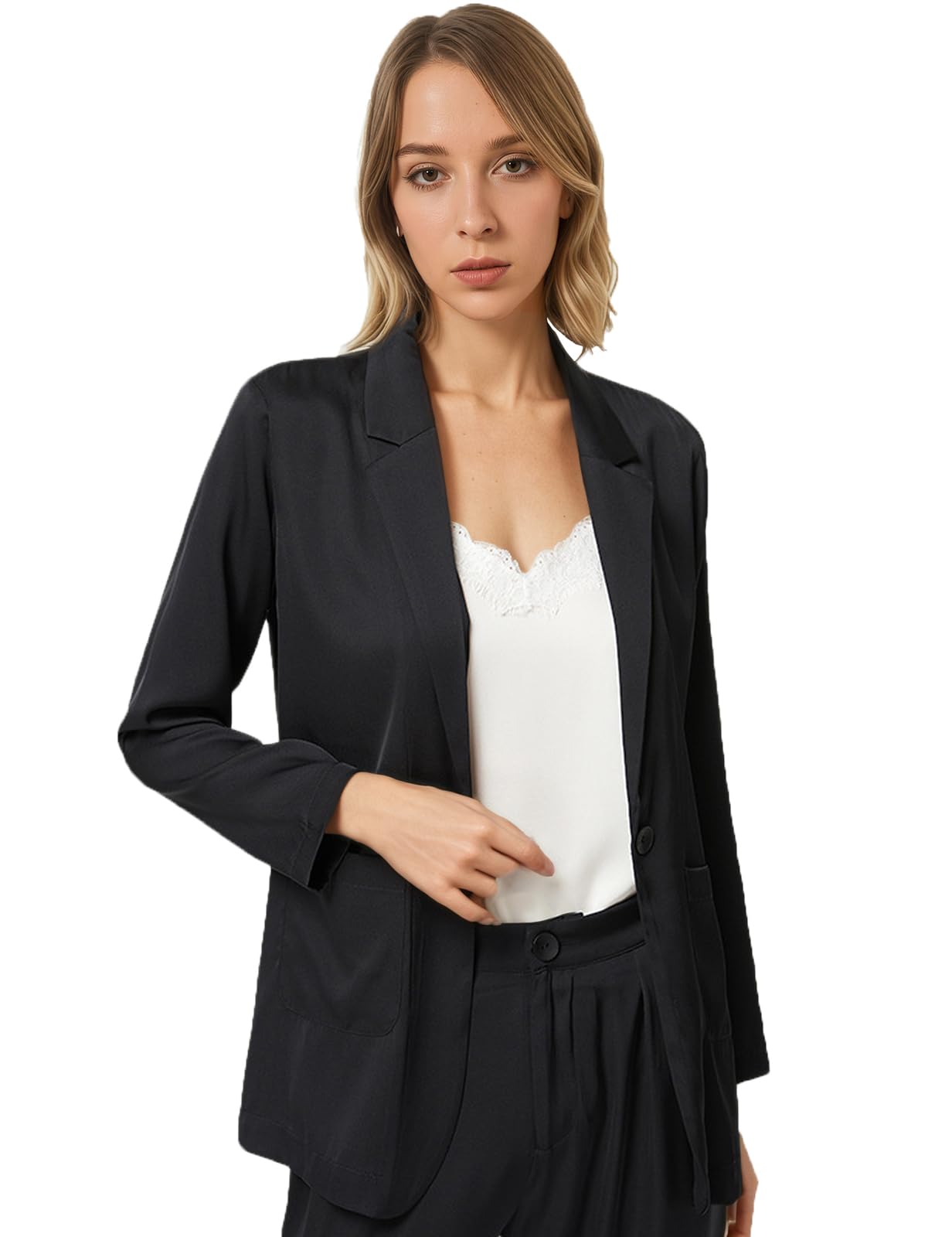 Blazers for Women Business Casual Satin Jacket Blazer One Button Lightweight Womens Blazers Suit Jackets