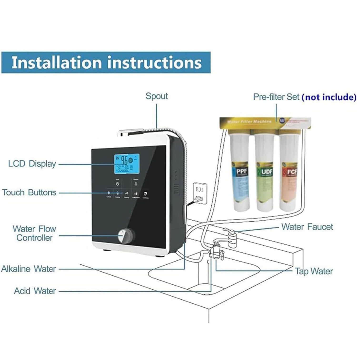 Máquina Agua Hidrógeno Rica En Hidrógeno Máquina Ionizadora Y Purificadora Agua, La Máquina Ionizadora Agua Produce Ácido Alcalino Ph 3-11.0 hasta -800mv Orp Filtro De Agua Táctil LCD