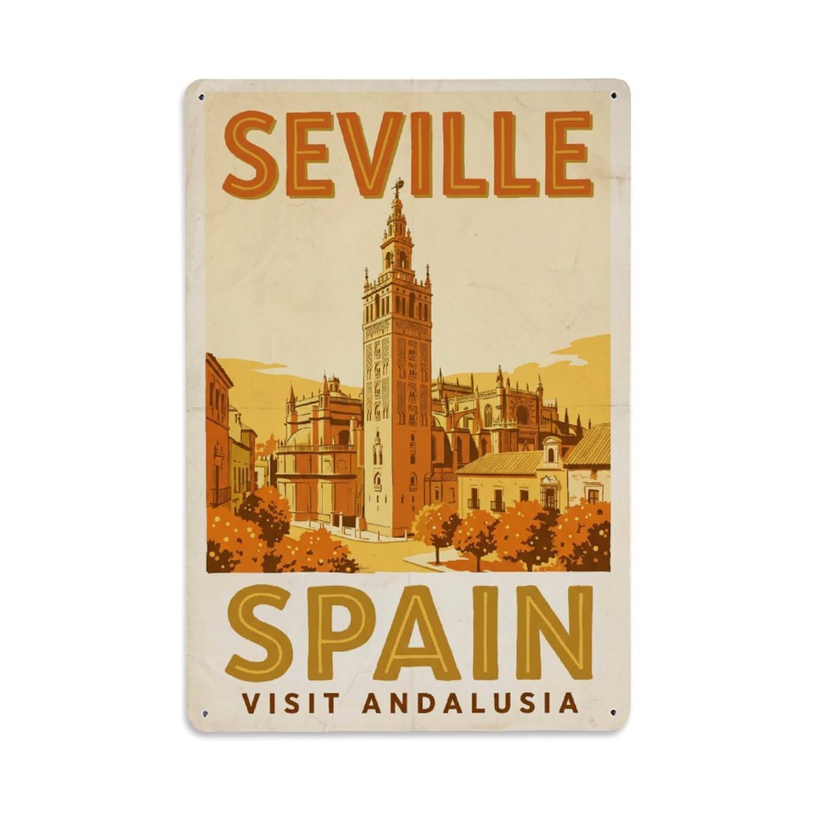 Spain Seville Vintage Travel Metal Tin Sign Plaque Wall Decor for Cafe, Club Bar, Office, Garden Metal Poster 8x12Inch