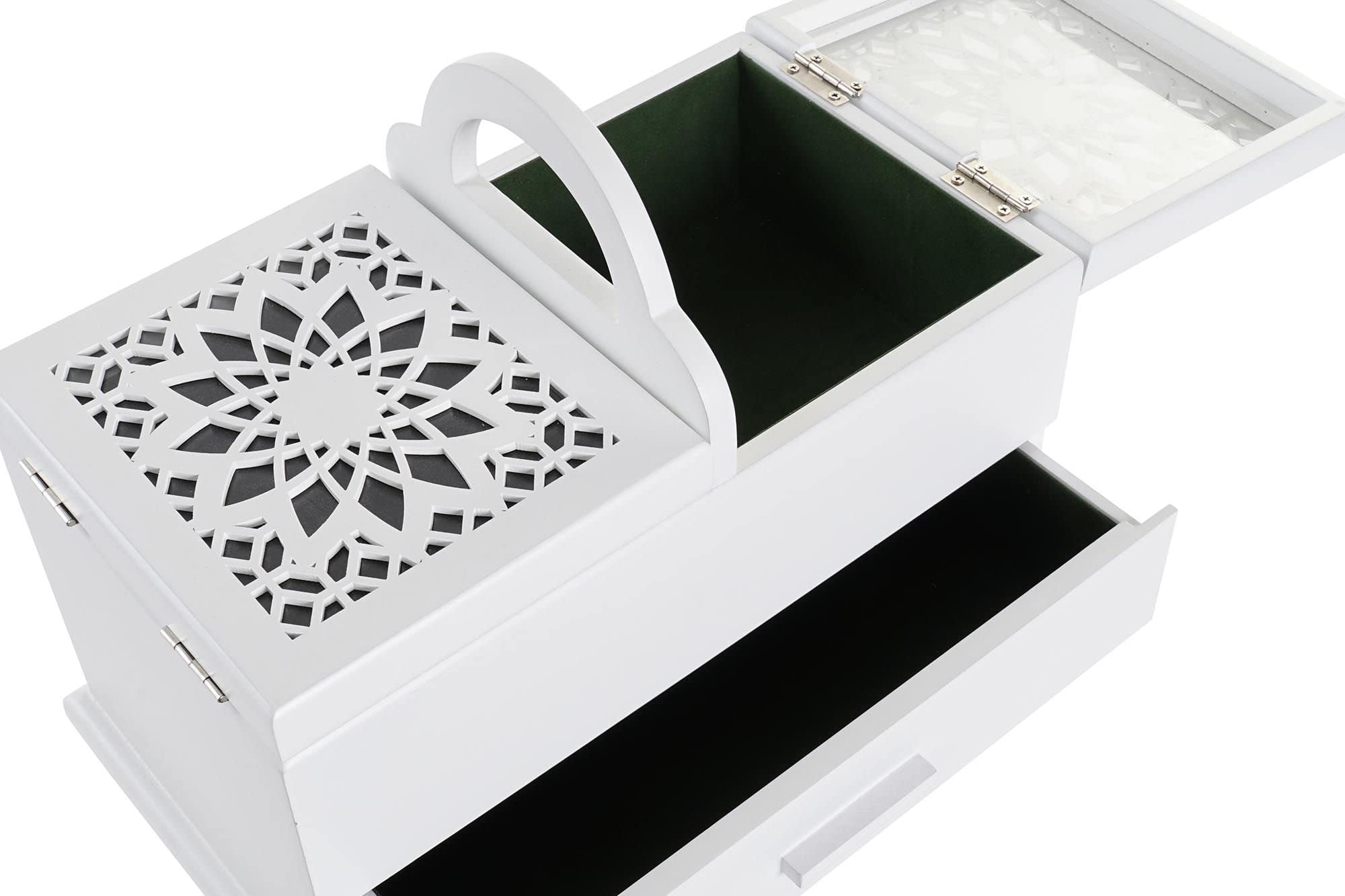 DONREGALOWEB Costurero - Joyero Grande de Madera Calada Color Blanco de 3 cajones