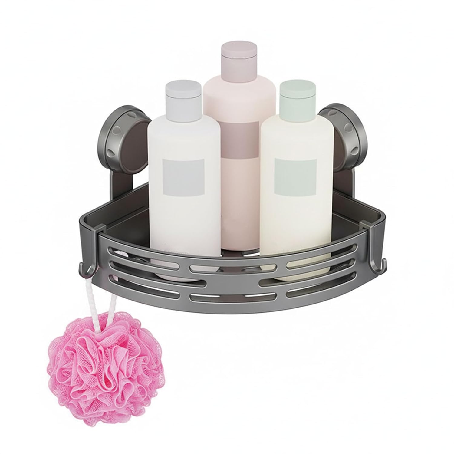 Fskthwr Suction Cup Corner Shower Caddy - Rust Proof Bathroom Shelf - No Drill Removable Storage Rack with