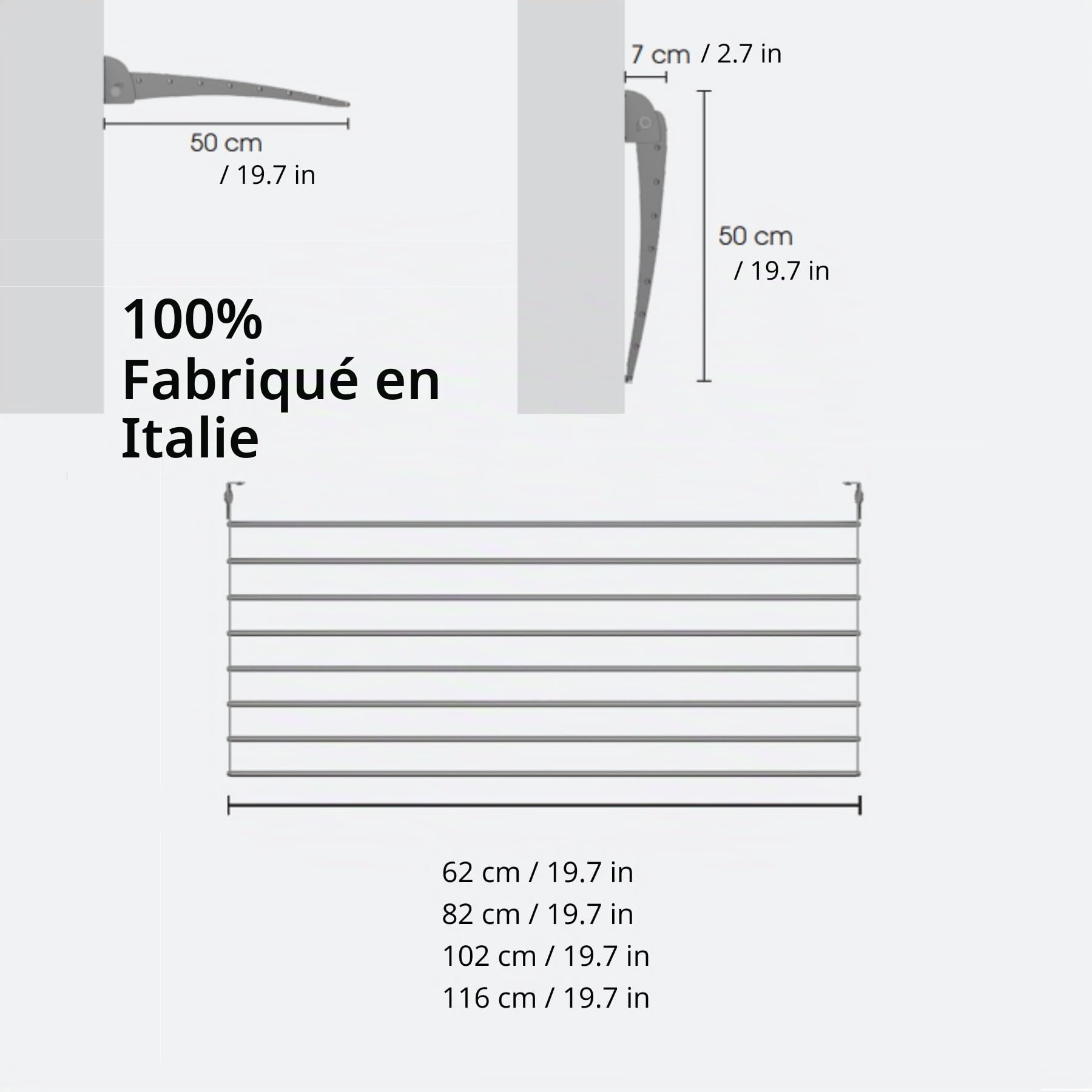 foxydry Fold, étendoir à Linge Mural, Rabattable Gain de Place, 82 cm | en aluminium et acier inoxydable, rabattable vers le bas, antirouille, pour terrasse et balcon, supporte 10 kg, blanc