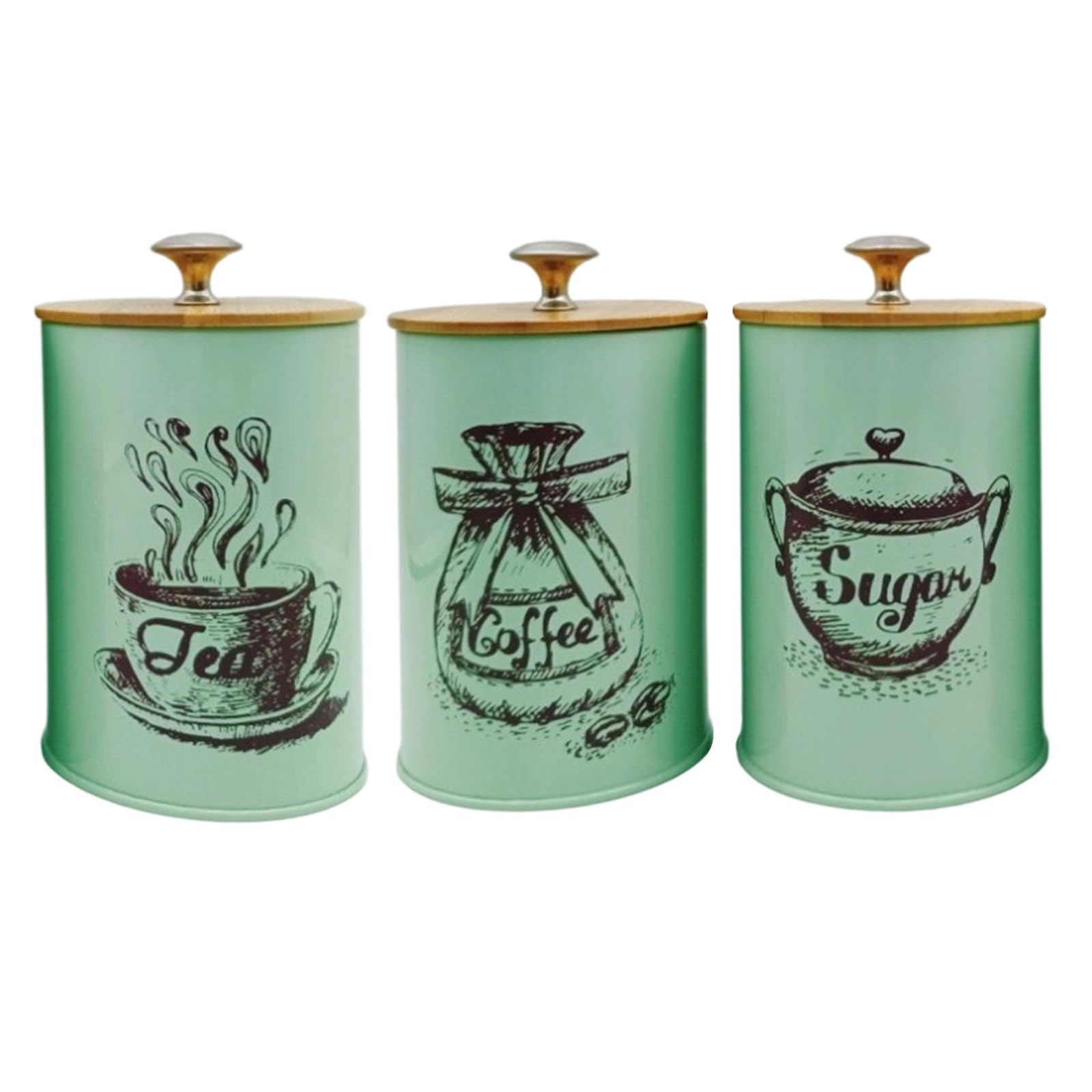 FackLOxc Styles Kitchen Canisters Accessory for Coffee Sugar Storage with Sturdy Iron Construction and Wood Lids Airtights Storage Jars