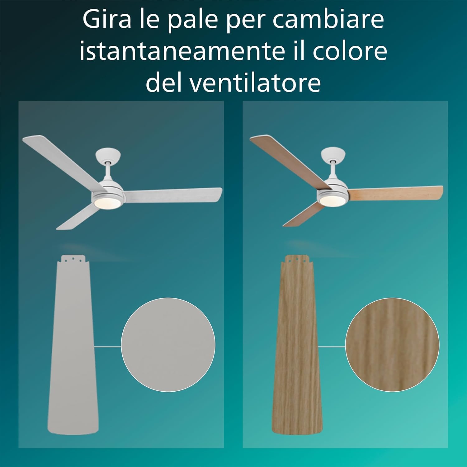 Philips Civx ventilatore a soffitto LED, 3 pale, 132 cm di diametro, 2500 lumen, tre luci bianche (3000 K / 4500 K / 6500 K), intensità regolabile a 10%, Telecomando incluso, Bianco/Legno Chiaro