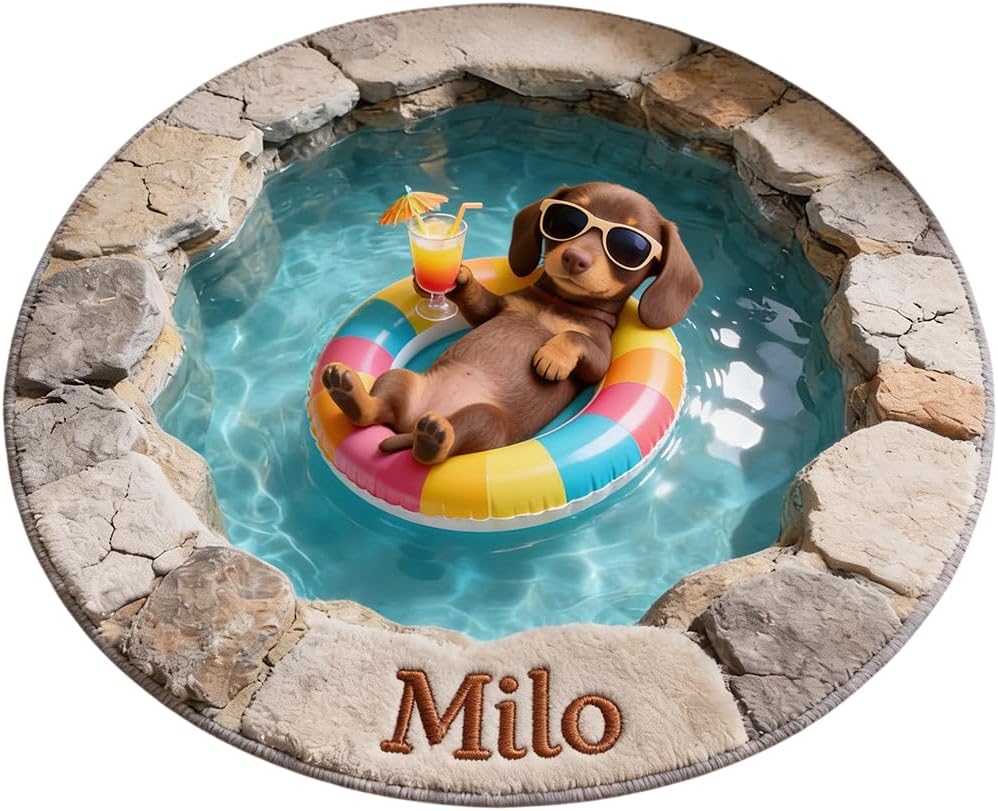 Summer Vibes - Personalized Dog Non-Slip Tufted Rug Cute Pet Mat Feeding Area Decor Custom Name Floor Accessories Cozy