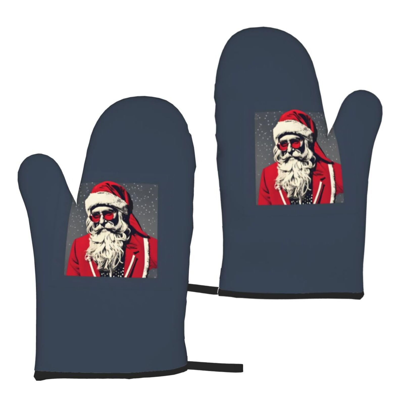 Cute Santa Claus Print Heat Resistant Universal Fit Oven Microwave Gloves Home Cooking Baking Grilling