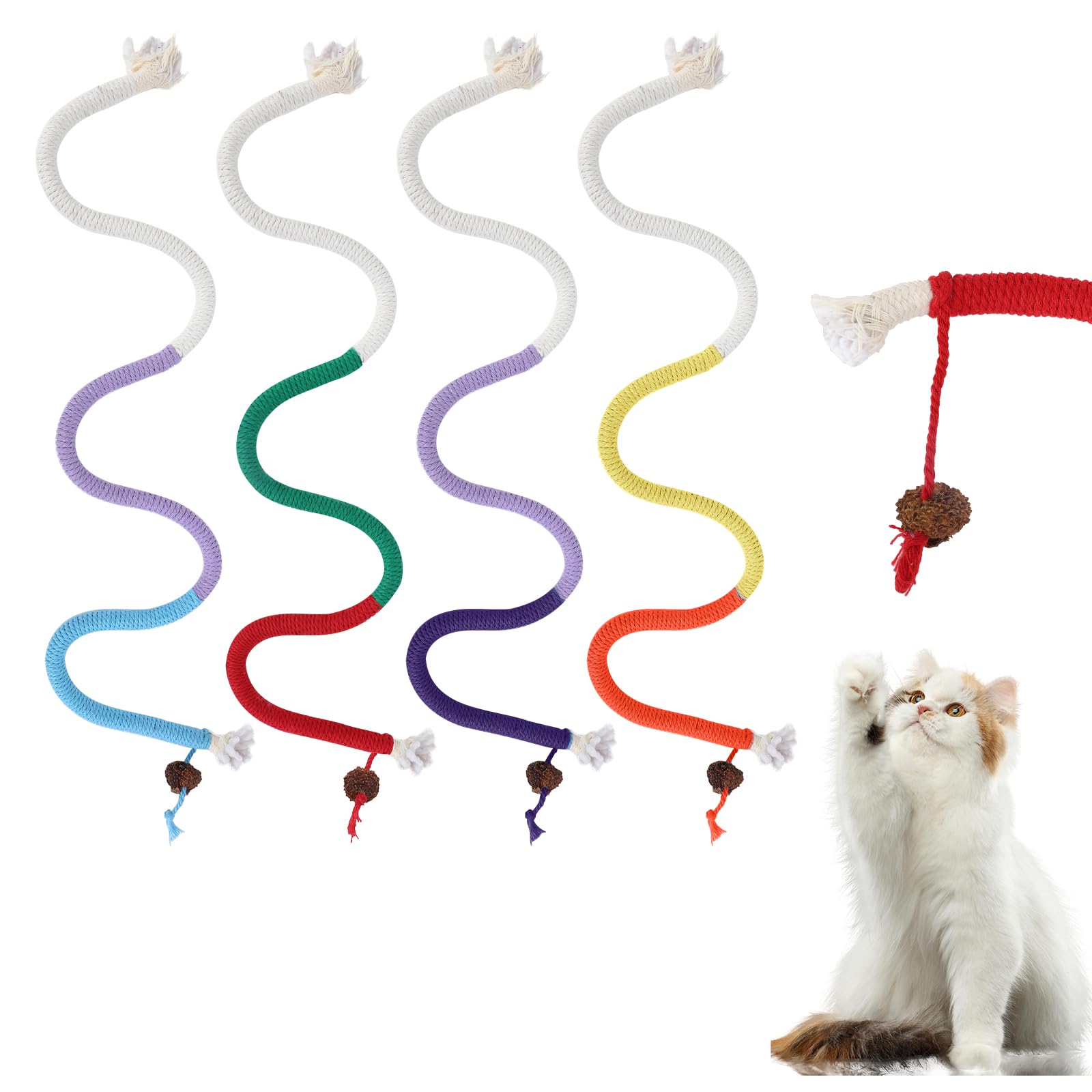 Giantree 4 piezas de juguete para gatos, cuerda de mordedor, juguete de hierba gatera, juguete para gatos, cuidado dental y contra el mal aliento