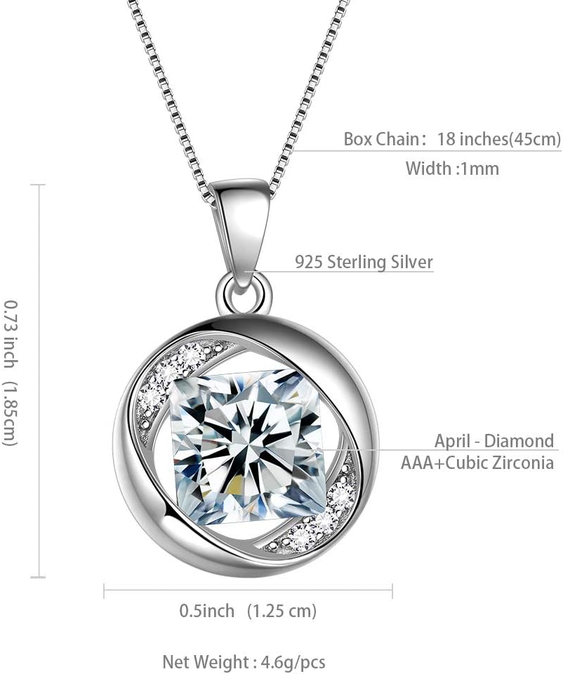 Aurora Tears 925 Sterling Silver 12 Birthstones Necklace/Earring/Ring/Bracelet Women Birthstone Pendant Crystal Fashion Birthday Jewelry Christmas Gift for Girls Women - Image 6