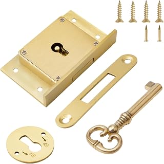 Vintage-Schloss, 1er-Pack gebürstetes Schrankschloss-Set mit Schlüssel & Rückplatte Retro-Schubladenfederschloss Dekoratives antikes Messingschloss für Schrank, Kleiderschrank, Schublade