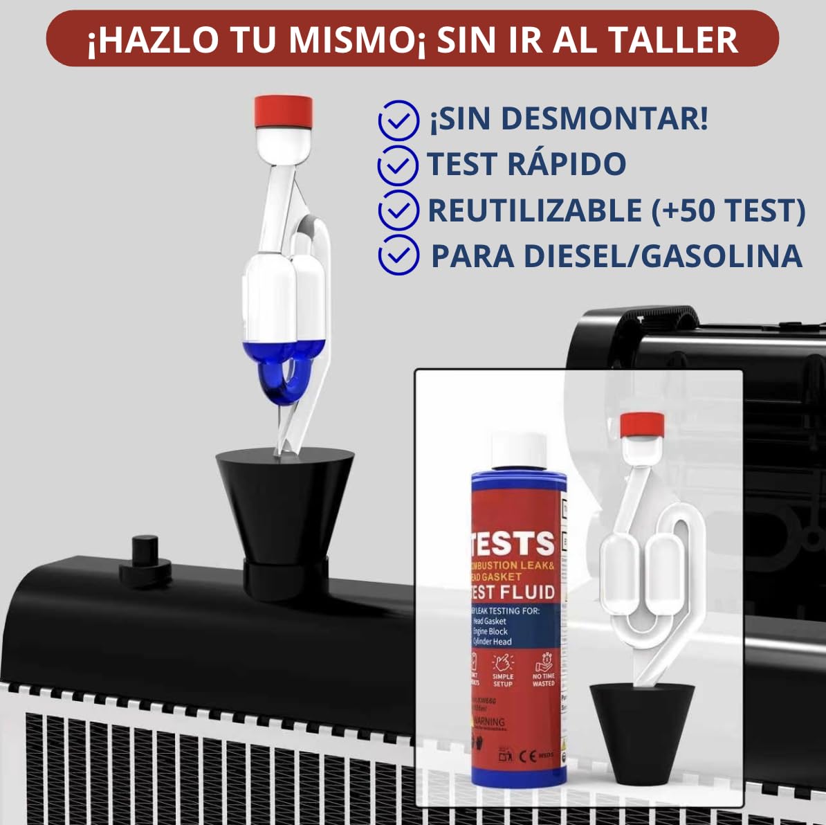HayaTech - Comprobador Junta Culata CO2 Universal - hasta 50 Tests - Detector Junta Culata Detector Fugas de Gases de Combustión Block Tester para Motores Diésel y Gasolina Kit de Diagnóstico Rápido - 3