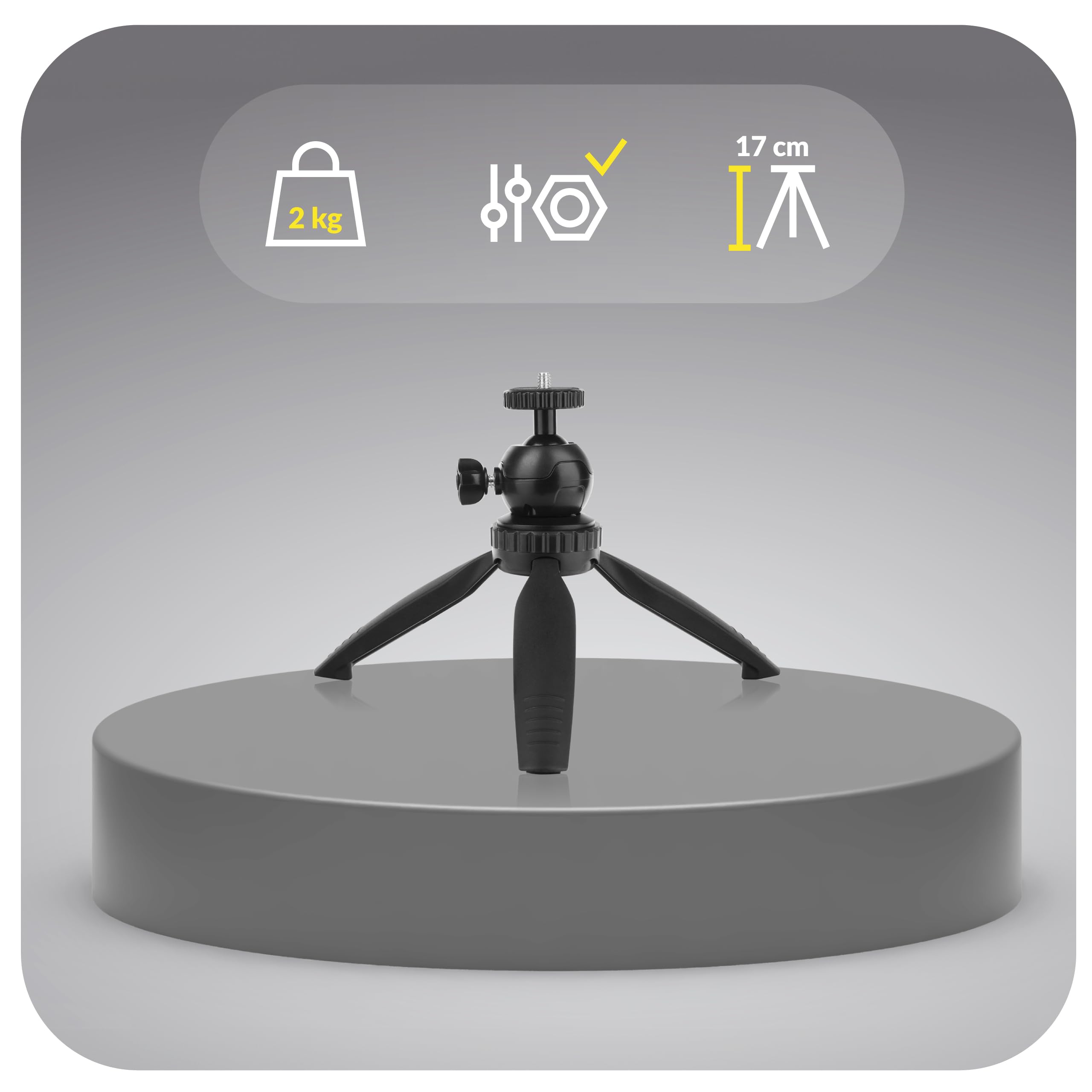 OVERMAX Tripod Mini - Przenośny Stołowy Statyw do Projektora, Aparatu, Kamery, Lampy - Udźwig do 2 kg, Gwint 1/4 cala - Regulacja Kąta i Wysokości, Lekki i Stabilny