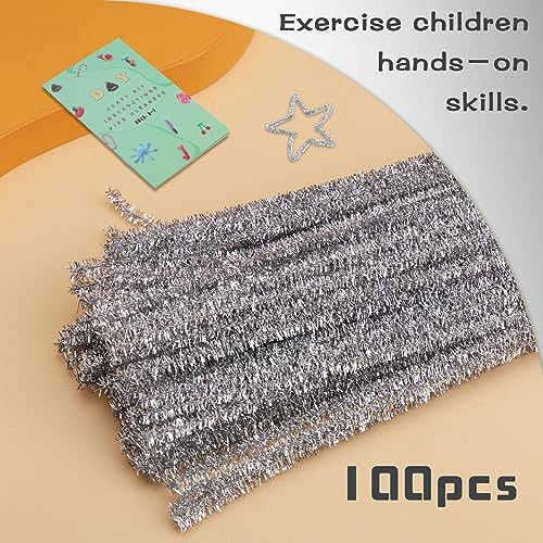 Giwrmu 100 Pieces Christmas Pipe Cleaners Chenille Stem, Silvery Pipe Cleaners Craft, Fuzzy Sticks Craft Supplies, Colored Pipe Cleaner for Creative Handmade DIY Art Craft Project - Thumbnail 4