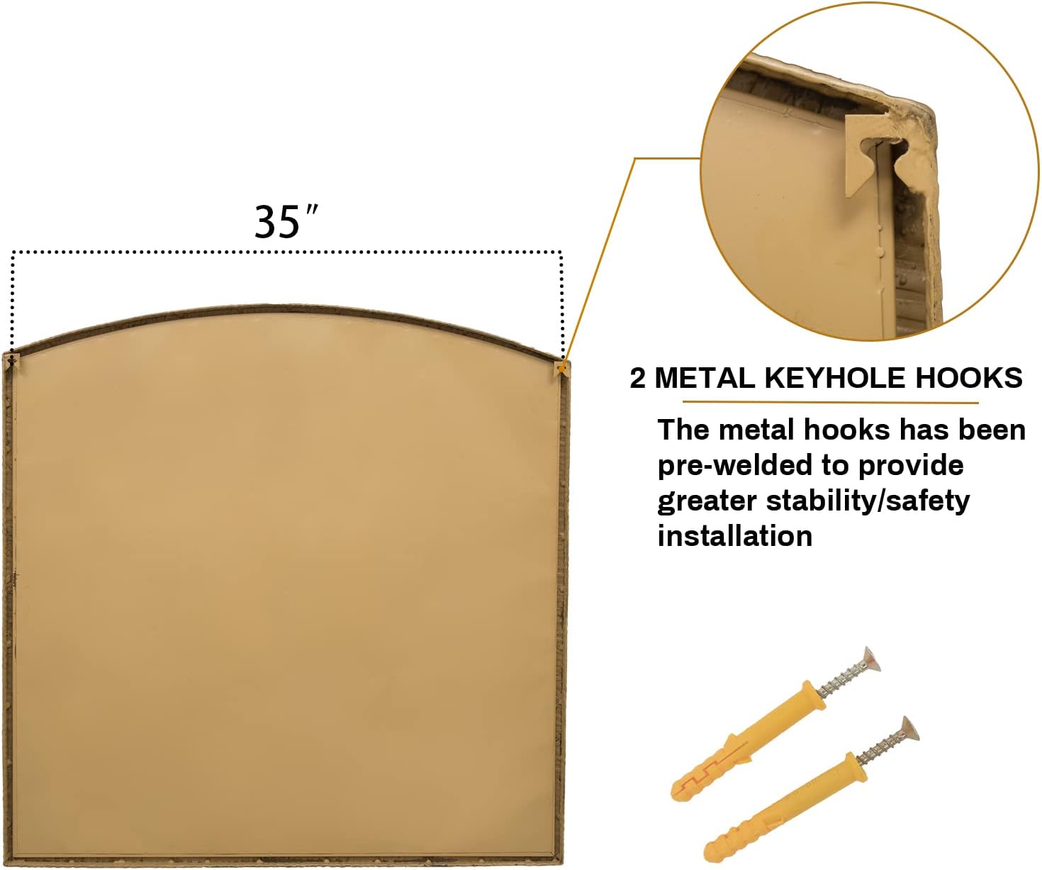 36 Inch Arched Window Mirror, Windowpane Decorative Mirror with Beveled, Metal Large Accent Mirrors, Grid Wall Mirrors for Living Room, Entryway, Vintage Gold