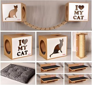 Kit 02 Nichos Gatos Almofada + Ponte + 04 Prateleiras c/Carpete + Arranhador Tubular - I Love My Cat + Sit Cat