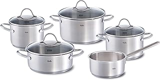 Fissler Palermo/roestvrijstalen pannenset 5-delig, pannen incl. glazen deksel (3 kookpannen, 1 braadpan, 1 steelpan) - inductie
