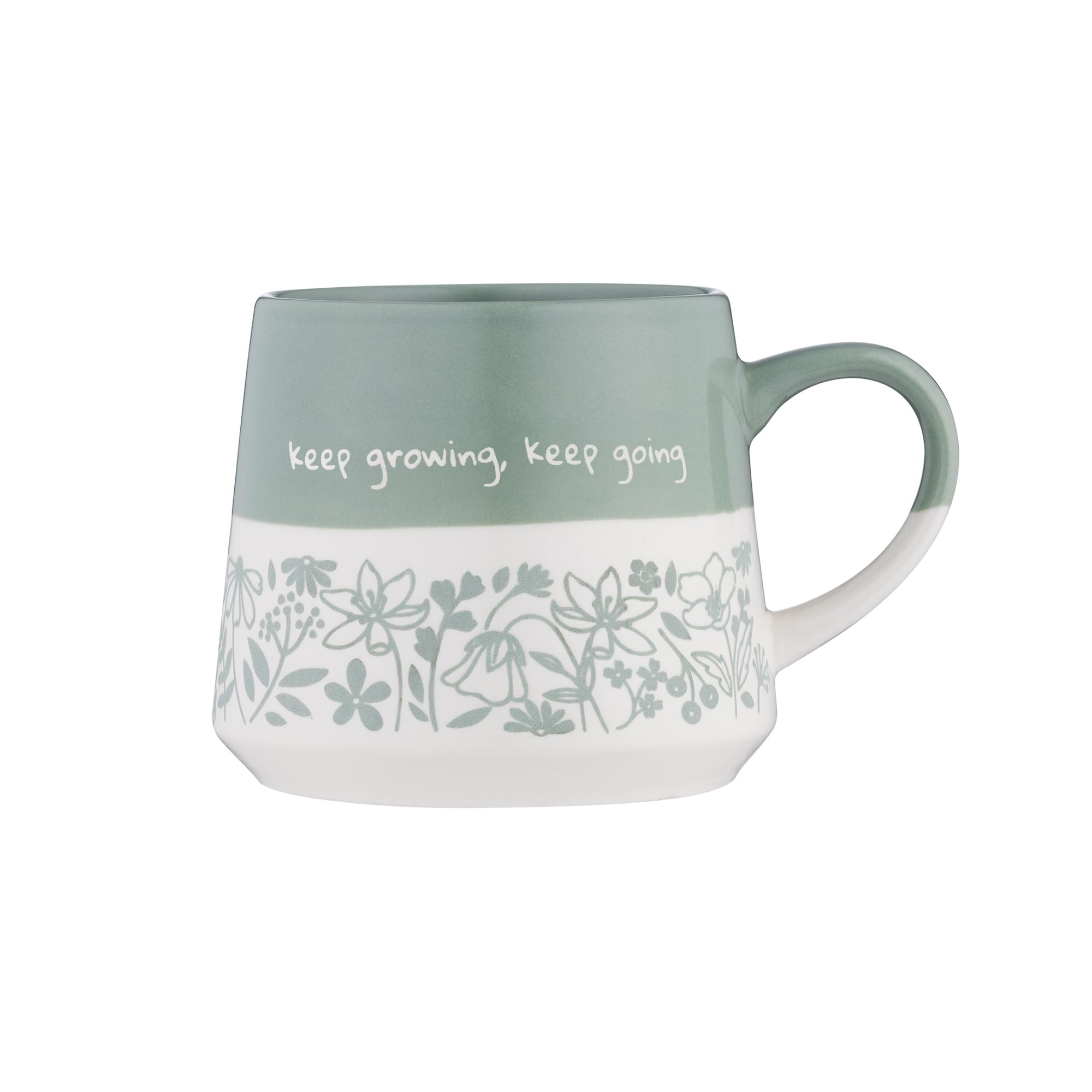 Price & Kensington ‘Keep Growing, Keep Going’ Mug, 450ml Stoneware Mug, Sage Green Floral Design with Inspirational Slogan, Oversized Tea & Coffee Mug, Microwave & Dishwasher Safe