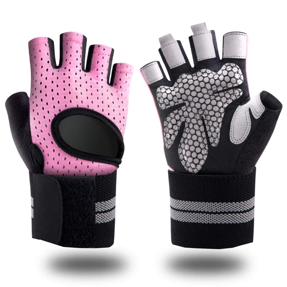 1 par de guantes de entrenamiento sin dedos para hombres y mujeres, guantes de levantamiento de pesas con muñequeras, soporte para entrenamiento en gimnasio, protección completa de la palma (ros
