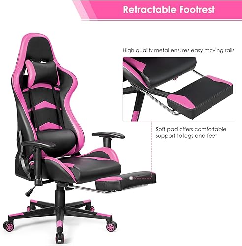 Miniatura 8 de GOFLAME Silla de juegos de estilo de carreras, silla ergonómica giratoria para computadora con reposacabezas y soporte lumbar, silla de masaje de