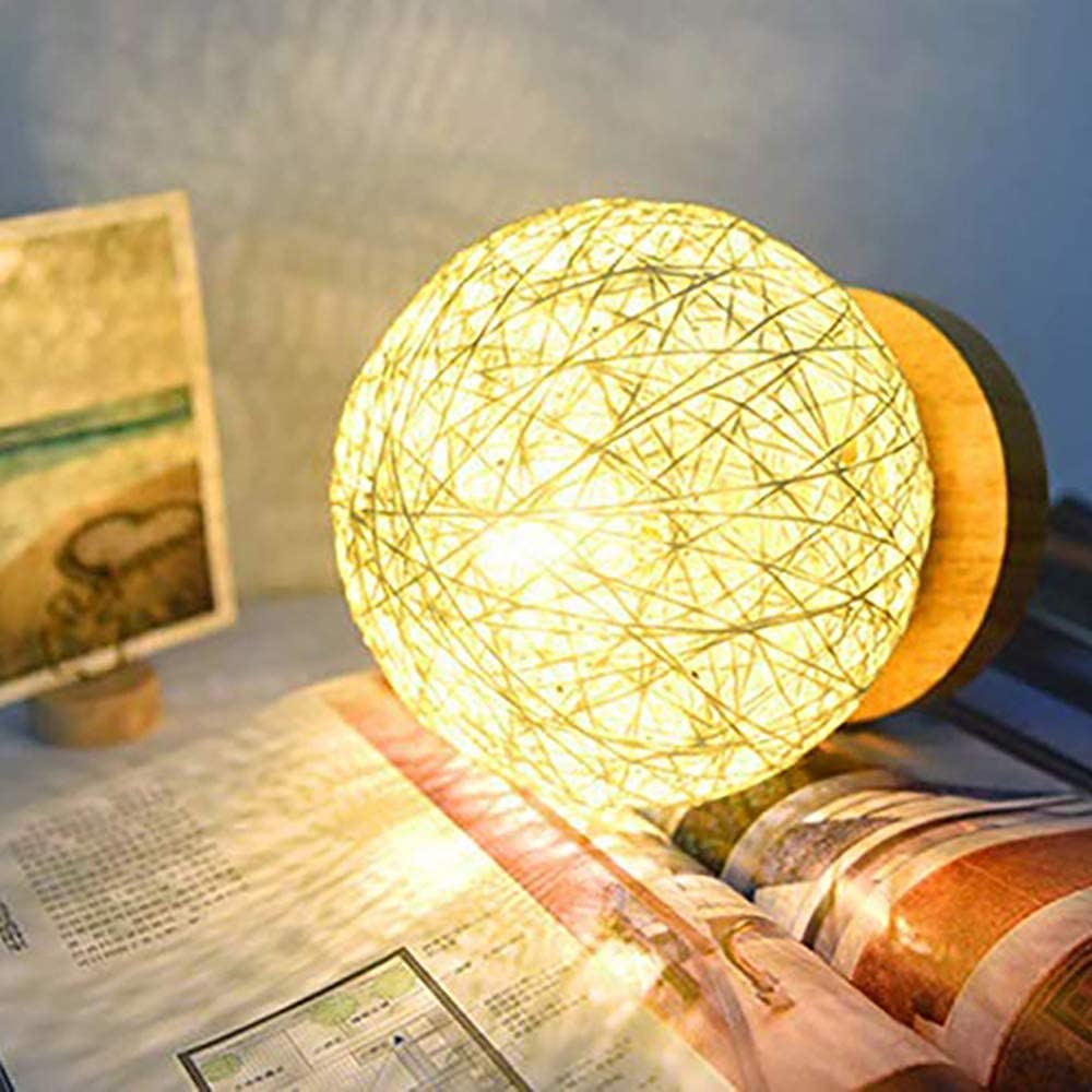 Lampe De Table LED En Forme De Lune | Abat-jour En Rotin Tissé, Luminosité Réglable, USB | Pour Chambre, Salon - 7