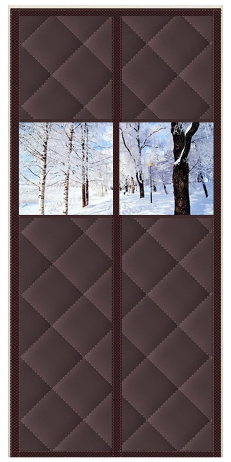 Yekuhe Brown Magnetic Thermal Insulated Door Curtain - Fits 85X190/90X200/100X210cm Door Windproof Waterproof Winter Door Cover With Window - Thicken Oxford Auto Closure Insulation Door Curtain(,100X200cm)