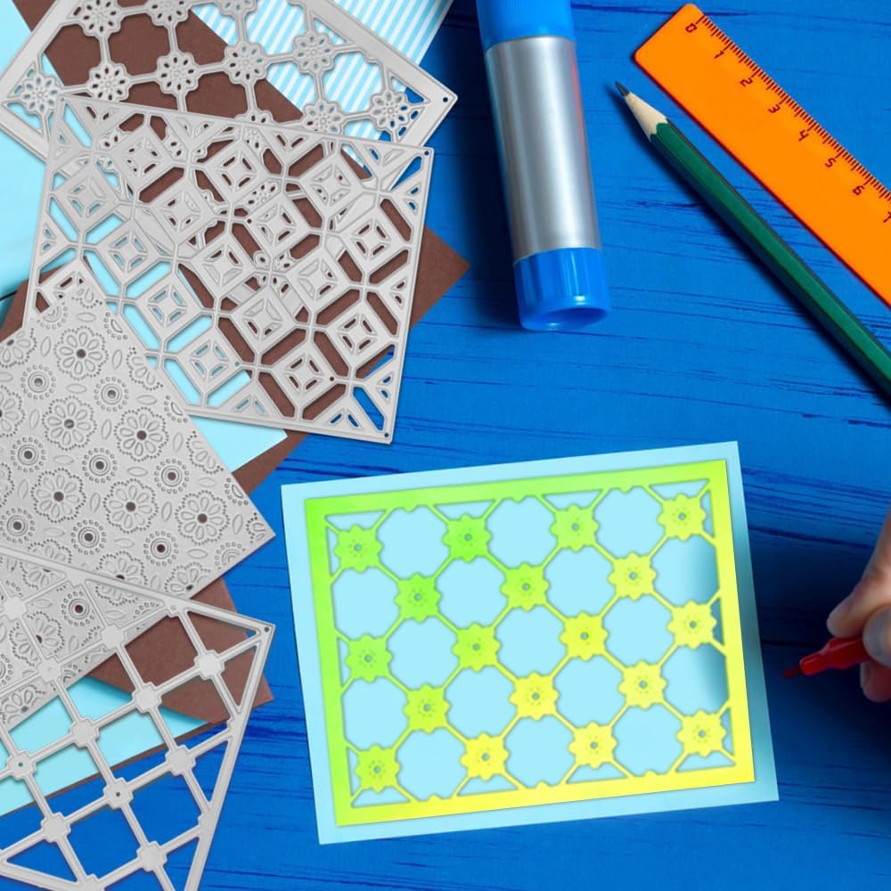 AFUNTA 4 PCS Rectangular Die Cuts for Card Making, Openwork Lace Card Making Supplies, 3D Background Metal Cutting Dies for DIY Scrapbooking Album Card Decor