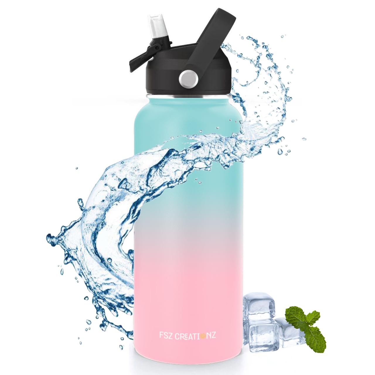 FSZ Creationz, 32oz Stainless Steel Water Bottle, Vacuum Insulated Double Walled, Sports & leisure Water Bottle with leak Proof Flip Lid & Straw, 24