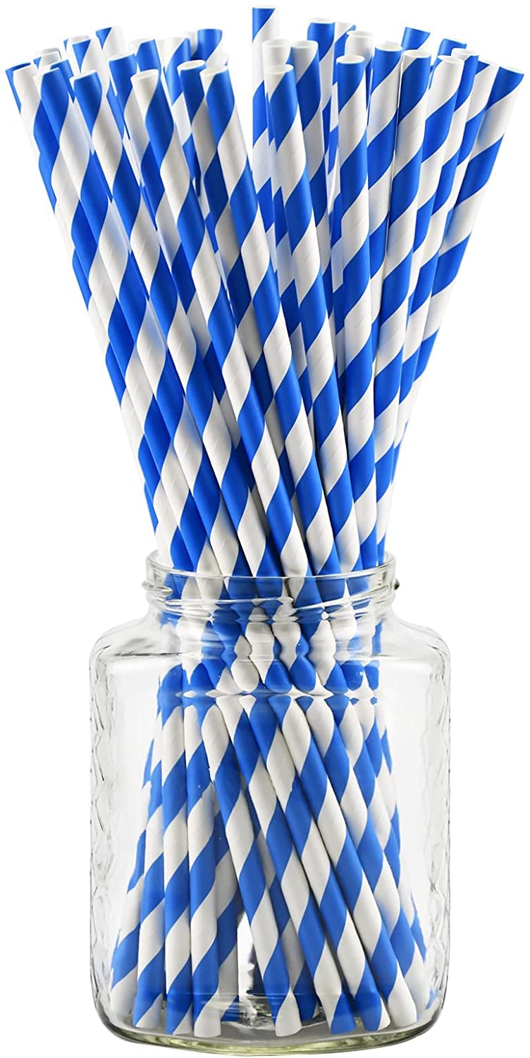 AYF100Pcs Paper Straws Disposable Biodegradable Drinking Striped Ppaer Straws (Blue)