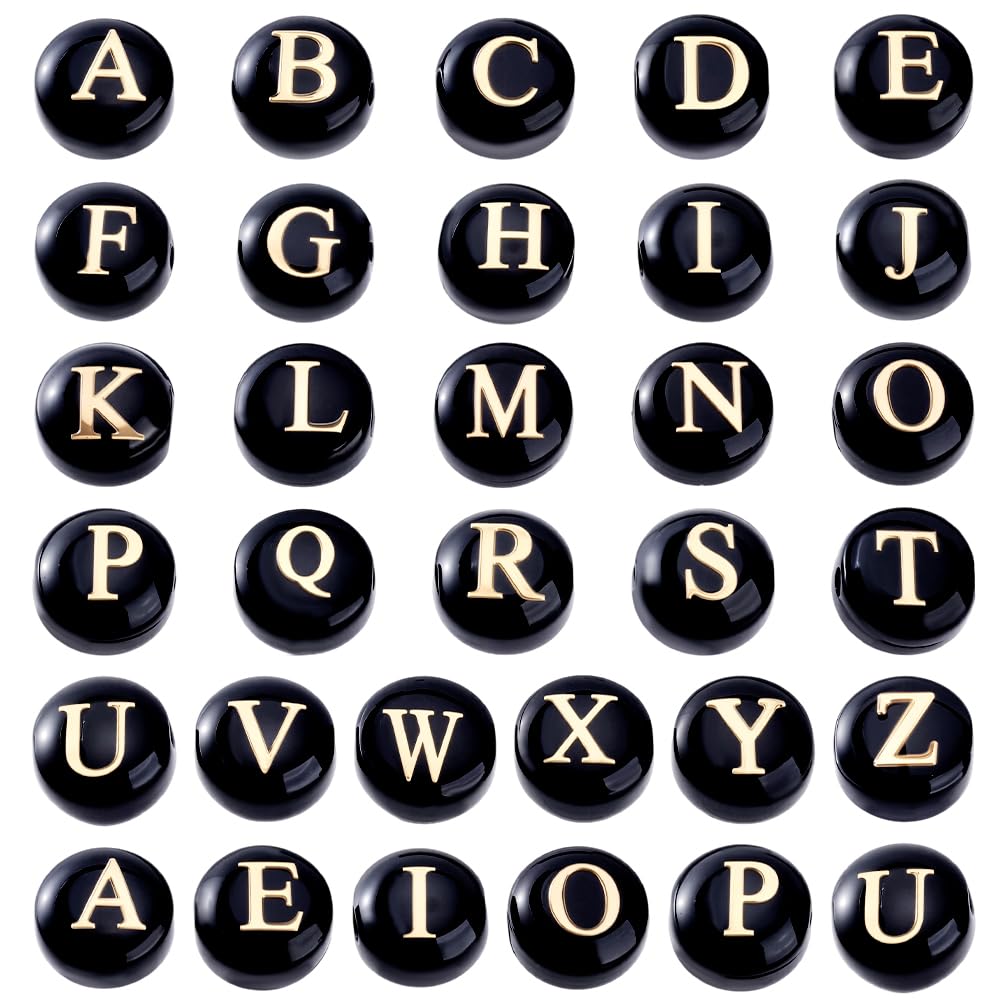 Perles alphabet A-Z en pierre émaillée dorée pour création bijoux PH PandaHall