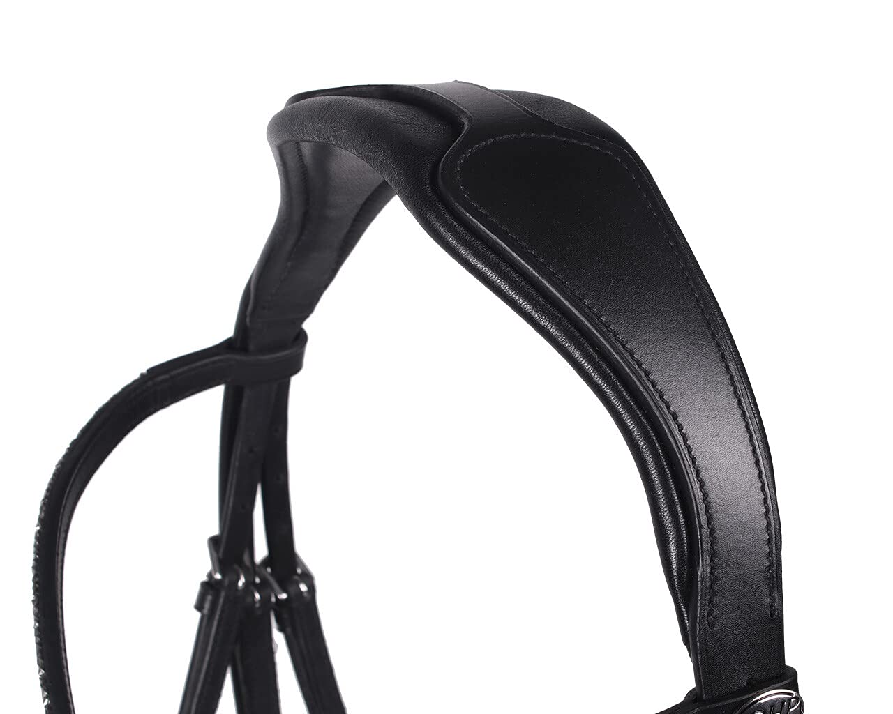 QHP Schwedische Trense Lupine Leder Stirnriemen mit Strass-Splittern (Pony, schwarz/grau)