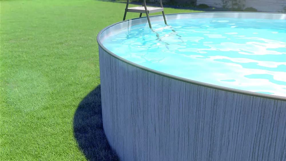 Steinbach New Splasher Secure 011002G Piscine à paroi en Acier Ø 350 x 90 m Piscine Ronde Aspect Bois Gris foncé et Film intérieur Gris pour jusqu'à 7 800 l d'eau avec système de Filtration à