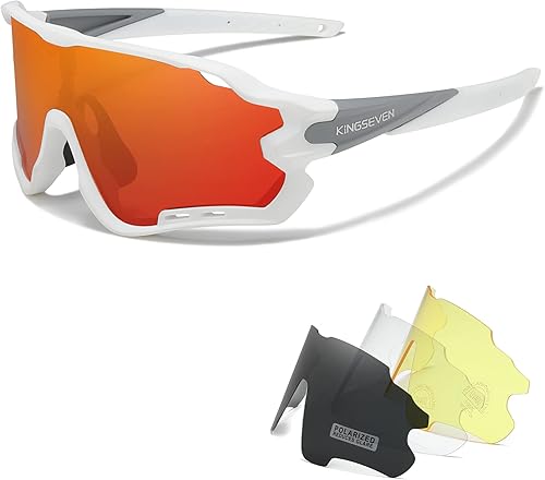 Miniatura 5 de KINGSEVEN Gafas de ciclismo polarizadas para hombres y mujeres, gafas de sol para bicicleta de carretera MTB con 4 lentes intercambiables LS-911