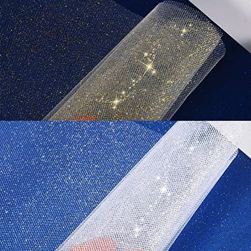 Jomnvo 2 Rolls 50 Yards 6 Wide Sparkling Tulle Roll Glitter Tulle Fabric Ribbon Roll Tulle Spool for Bow Making Tutu Skirt Wedding Christmas Tree Decoration, Silver