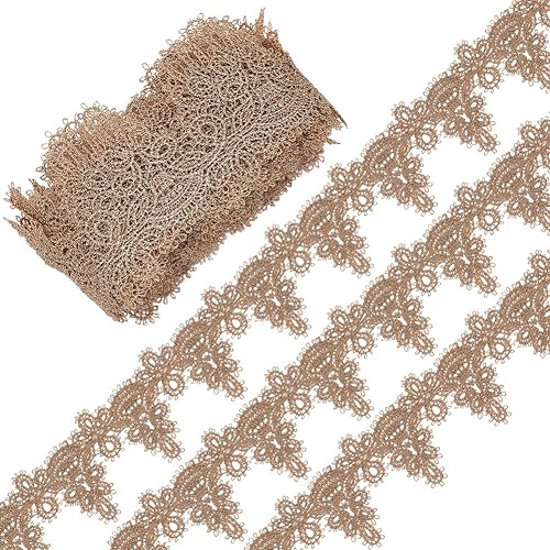 GORGECRAFT 5 Yards Gold Lace Trim Gold Floral Embroidered Applique Lace Fabric Tan Trim for DIY Sewing Cakes Home Decor Craft Costumes Wedding Bridal Dress (68mm wide)