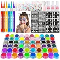 60 Colour – Glitter Tattoos for Kids, Glitter Tattoo Kit, Temporary Tattoos for kids, 200+ Stencils, 60 Colour (20 Neon), 6 PCS Face Paint, 1000+ Rhinestones, Surprise Gift Items